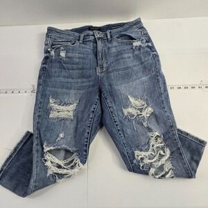 Judy Blue skinny fit capri jeans distressed womens denim 7122‎ size 14W